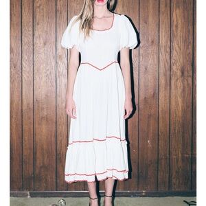NWT fashion brand company white red ric-rac soft linen dress large